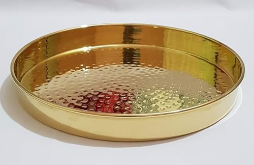 Brass Hammered Thali 11 Inch Dinner Plate Pital ki thali Traitional Indian Bhojan Thaal Gold Set of 1