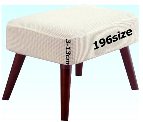 Ottomane Bezug Rechteckig Quadratisch Hockerbezug Hocker Überzug Fußhocker Sitzhocker Husse Fußbank Schonbezug Stretch Beschützer Jacquard mit Elastisch Bottom Rund Anpassbar(Beige Weiß,30x60 cm)