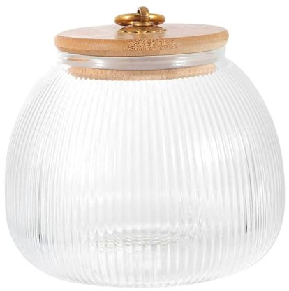 OFFSCH Jar Container with Borosilicate and Airtight Glass High Food Storage Coarse Cereal Wood Lid, Moisture-proof for Organisation Kitchen Dry