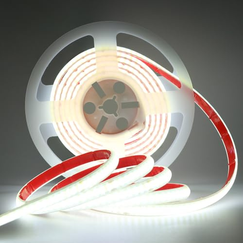 KISUFU Luce al 220V Strisce LED COB con Cinta Adhesiva, Alto Brillo 240 LED/m, IP65 Impermeable, Corte de 10cm, Strisce Luminose per Cucina Scala Soffitto Tetto (Blanco, 0.5m)