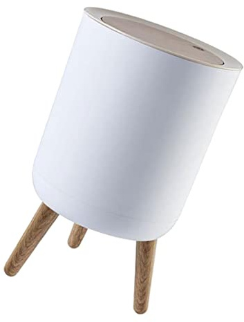 FONDOTIN Poubelle à Cendres Ménagère 7l Blanche Plastique avec Couvercle Pression Imitation Bois Grosse Capacité Cuisine Salle de Bain Usage Domestique