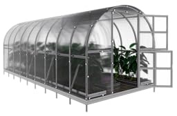 KLASIKA Kit de serre 3 x 6 m avec polycarbonate de 6 mm, porte supplémentaire, étagère, système d'irrigation, 2 lits surélevés et ouvre-fenêtre de toit automatique