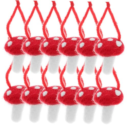 CORHAD 12 Stück Filz Pilz Weihnachtsanhänger Rot Weihnachtsbaumschmuck Hängeornamente für Weihnachtsbaum Kamin und Tür Festliche Deko für Zuhause Restaurant und Party