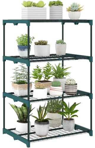 Outsunny Étagère à Fleurs en Acier 4 Niveaux Jardin 67 x 49 x 105 cm Vert | Intérieur et Extérieur, Support de Plantes, Étagère pour Jardin, Balcon, Salon