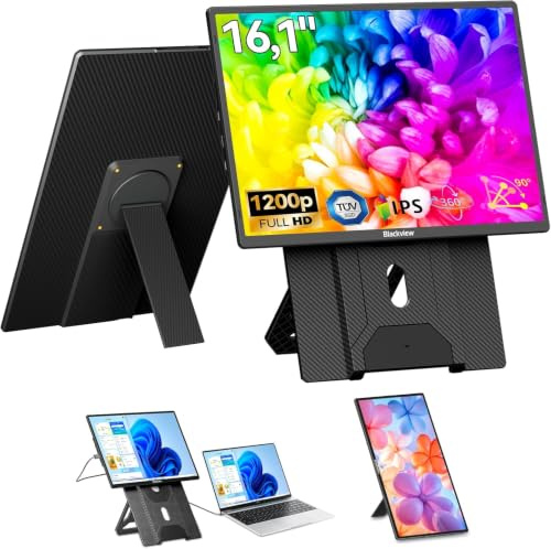 Blackview Table 9 Monitor Portatile Ultra-Sottile 16 FHD 1200P, Supporto Magnetico Rotante 360°, Schermo Esterno Laptop per Viaggio & Ufficio, TÜV Low Blue Light- Compatibile con Windows/Mac/PC/PS5