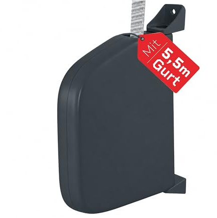 BAUHELD Rolladen-Gurtwickler Aufputz 14mm mit 5,5m Rolladengurt - Grau | Aufklappbares Gehäuse - Lochabstand 154mm - Mini Rollladen Aufwickler aus ABS-Kunststoff - Schwenkbar, inklusive Anleitung