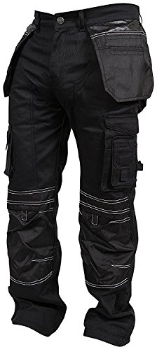 newfacelook Herren Arbeitshose Cargohose Hose Knie Taschen Sicherheits, Schwarz, 32W / 32L