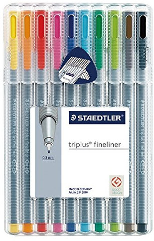 Staedtler triplus 334 Fineliner Set Brillante Farben, hohe Qualität, superfeine, Linienbreite ca. 0.3 mm, aufstellbare Box 2X (10 Farben)