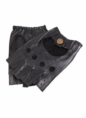 Dents Snetterton Men's Cut Off Leather Classic Driving Gloves BLACK Large