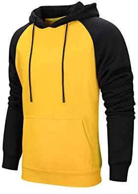 MANLUODANNI Men's Pullover Hoodies Hooded Sweatshirt Patchwork Top Casual Hoody with Kanga Pocket, M, Black-yellow