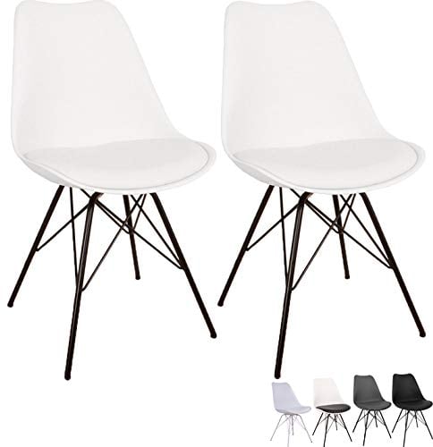 NIMARA 2er Set Comfort Stuhl in skandinavischem Design | Esszimmerstühle und Küchenstühle | Stühle in Schwarz, Weiß, Grau und Mehreren Farben | Sitzkissen Stuhl | Retro Stuhl (Weiß)