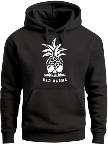 Neverless® Hoodie Herren Totenkopf Ananas Schriftzug Bad Karma Kapuzen-Pullover Männer Fashion Streetstyle