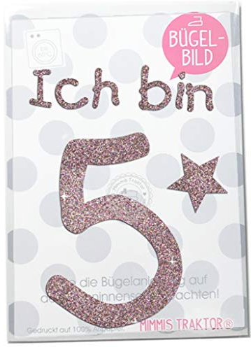 Bügelbild GLITZER Ich bin Wunschzahl mit Stern CONFETTI, 1, 2, 3, 4, 5, 6 oder 7 Aufbügler Applikationen Bügelsticker für Stoffe Textilien Kinder zum Aufbügeln Flicken, Farbe:5