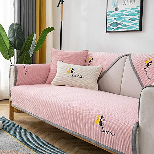 Haustiere Hund Schmutzabweisend Sofaschonbezug,Katzenstickerei Sofasitzbezug für Haustiere,Hunde,universelle Sofakissenbezüge aus Maissamt,rutschfester Sofaschoner für Ledercouch-Rosa_70 * 70 cm
