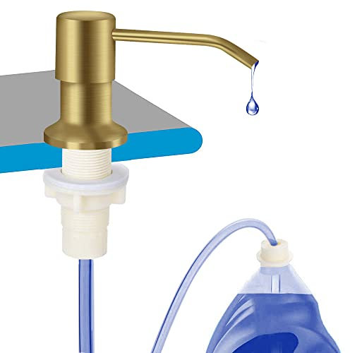 OHiHi Distributeur de savon à vaisselle pour évier de cuisine (nickel brossé), pompe à eau de comptoir avec tube d'extension anti-déversement de 119,4 cm pour cuisine et salle de bain, recharge par le