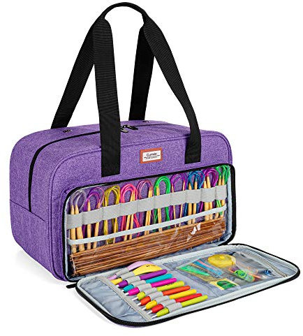 CURMIO Yarn Storage Bag, Knitting Tote Bag for Crochet Hooks, Knitting Project and Accessories, Ideal for Crochet Beginners and Knitting Lovers, Bag Only,Purple
