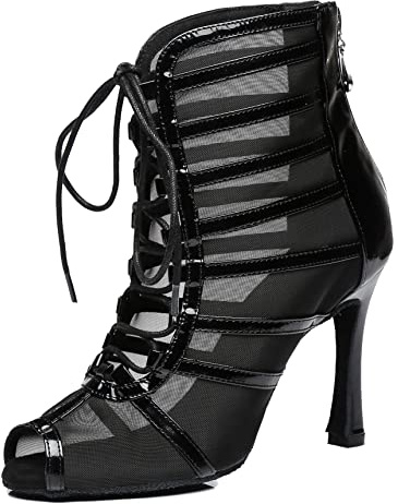 MINITOO Bottines de Danse Femme Ete Fete Prom Formal Sandals Chaussure Bout Ouvert L447 Noir 10cm Talon EU 37