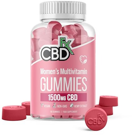 CBDfx 1500mg CBD High Strength Women's Multivitamin Vegan Gummies, Vitamin A, C, D3, E, B6, B12, Biotin, Calcium and Zinc 60x Bottle (30 Days)