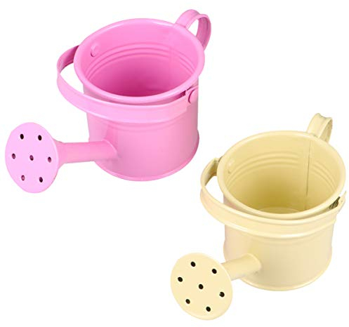 Metall Gießkanne 2Pcs Kleine Kinder Gießkanne Kinder Eisen Bewässerung Zinn Beregnung Wasserkocher für Garten Yarde Hause Pflanzen (Beige Und Rosa)