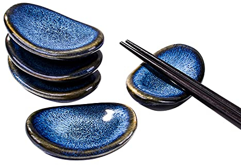Japanese Antique Chopstick Rest Blue Ceramic Chopsticks Holder Set of 5
