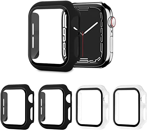 AOTUAO 4 Piezas Funda Compatible con Apple Watch Series 6 SE 5 4 40mm, Estuche Rígido Delgado PC Protector de Pantalla Cristal Templado para iWatch Series 6 SE 5 4 40mm (2 Negro + 2 Trasparente)