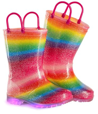 EUXTERPA Stivali da pioggia con glitter per bambini con manici per bambini da 1 a 9 anni