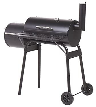 Barbecue a carbonella con coperchio rotelle e affumicatore termometro nero