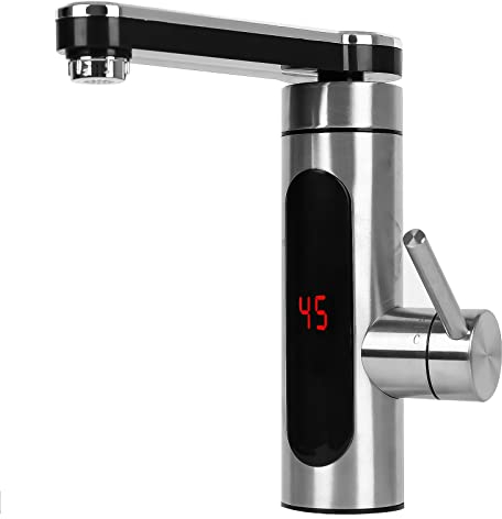 Elektrisch Wasserhahn mit Durchlauferhitzer, 360° Drehbar Edelstahl Elektrische Küchenarmatur Heizung Wasserhahn, LCD Temperaturanzeige, Warmwasserbereiter Warmwasserhahn für Küche (D)