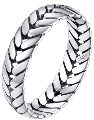 Silvora Damen Ring S925 Silber Weizen Design Fingerring 5mm breit Dünner Weizen Ehering Verlobungsring Trauring Memoire Ring in Silber Ringgröße 64(20.5) für Damen Frauen Herren Männer