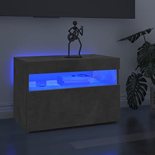 homiuse Meubles TV avec Lumières LED 2 Pcs Gris Béton 60x35x40 cm Meuble HiFi Aspect Moderne Support de TV Table Télévision Meuble Salon Rangement DVD Console de Jeu Appareil de Streaming