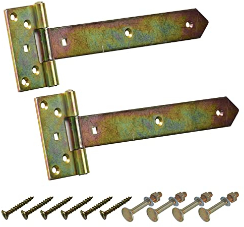 BRESKO Kreuzgehänge verzinkt T-Bänder Scharnier Torband Ladenband Türbänder Werfgehänge schwer 2er Set mit Schrauben (250x45x90 mm)