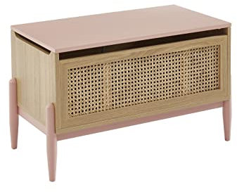 BAÏTA Coffre à jouet PABLO rose et cannage rotin