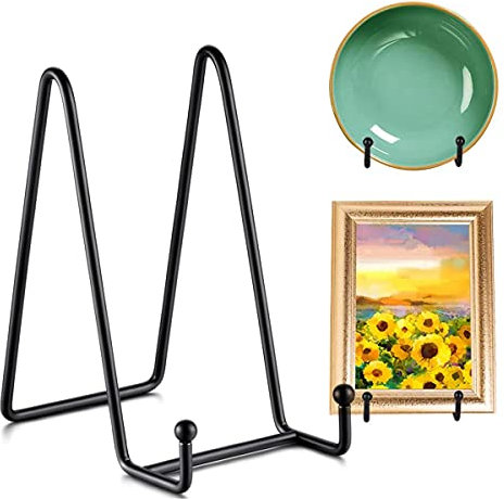 Techson 8-Pack 6-Inch Metal Plate Stands - Black Iron Easel Display Holders for Decorative Dishes, Photos, Books, Plaques - Sturdy Tabletop Frame Stands for Artistic Display (Black, 4.3 Inch)