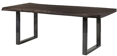 MASSIVMOEBEL24.DE | Freeform 5 - Baumtisch aus Mangoholz - grau lackiert | + U-Beine in anthrazit glänzend | 240x100x77 | Massivholztisch Baumkantentisch Esstisch