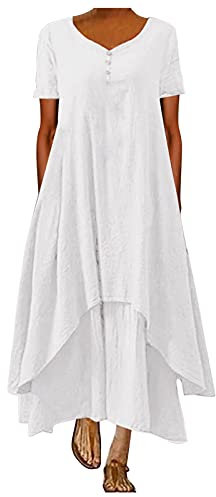 Générique Robe Femme Ete Mi Longue BohèMe Manches Longues Eté Boheme Dress Plissée avec Poches Mode Sundress Longue Chic Elegante Robes en Lin Lâche Longue Robe Maxi Robes