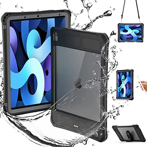LOXO CASE Coque pour iPad Air 2022 5ème Génération 10.9 Pouces/iPad Air 4 2020, IP68 Imperméable Antichoc Antipoussièreet 360 Intégrale Protection avec Porte Pencil, Support, Bandoulière