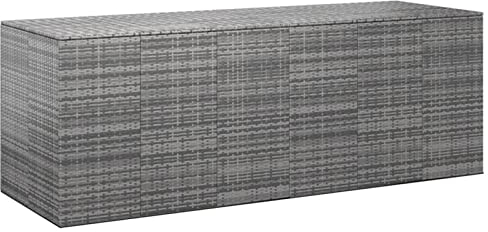 JUNZAI Garten-Kissenbox, Gartenbox, Auflagenbox, Gartenschrank, Balkonschrank, Aufbewahrungsbox, Gartenkiste, Balkon Schrank, Outdoor Box, PE Rattan 291x100,5x104 cm Grau