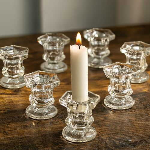 Romadedi Kerzenständer Kerzenhalter Glas für Stabkerzen - 20Pcs Klar Glas Kerzen Ständer Vintage für Hochzeit Party Tischdeko Weihnachten Advent Wohnzimmer Deko
