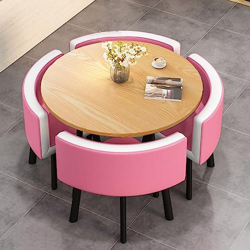 MAxba Runder Esstisch mit 4 Stühlen Besprechungstisch Esstisch Küchentisch mit Stühlen,Konferenztisch Couchtisch,PU-Stuhlplatte (Color : Pink 2)