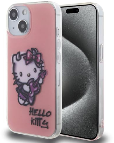 CG MOBILE Hello Kitty Back Case for iPhone - Graffiti Guitar - Pink (iPhone 15)