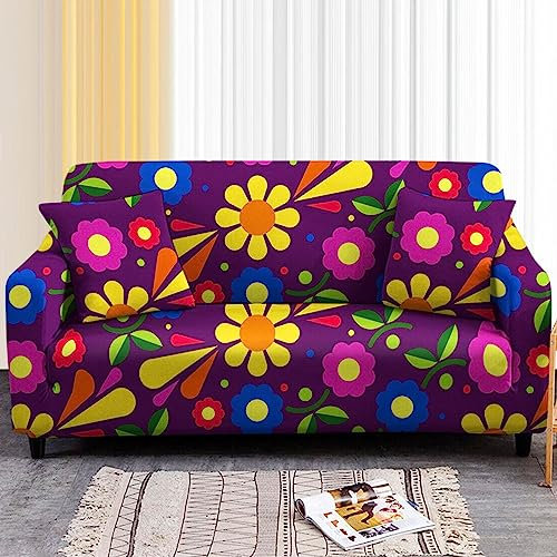 xczxc Sofa Überzug Sofabezug 3 Sitzer, Anti-Rutsch-Couch Überzug für L Form Sofaschoner Chaiselongue Ecksofa Schonbezüge Wohnzimmer Sessel, Farbige Blumen