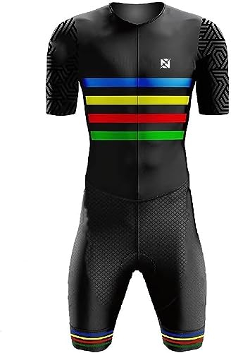 Tuta da Triathlon a Maniche Corte da Uomo, MTB Body Trisuit Cycling Skinsuit with Gel Pad per Nuoto/Corsa/Ciclismo, con imbottitura in gel, monopezzo (TYP-1,L)
