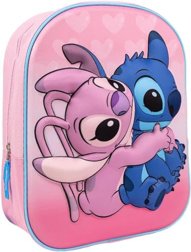 Aymax MOCHILA INFANTIL 3D Ángel y Stitch de Lilo & Stitch 31cm color Rosa