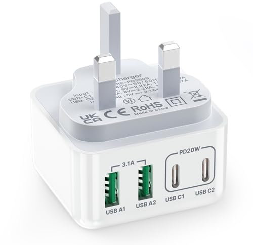 USB C Plug, Aioneus 40W 4-Port Fast Charger Plug USB C Charging Dual Port PD+QC Power Adapter Wall Plug, Multi USBC Plug Type C Charger Plug for iPhone 15 Pro Max 14 13 12 11 XS XR SE,iPad, Samsung