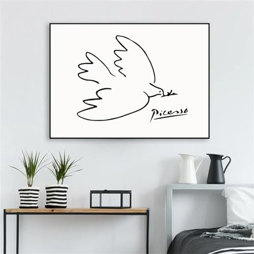 Pablo Picasso, Friedenstaube, Vintage-Poster, Druck auf Leinwand, Wohnzimmer, Wandkunst, Heimdekoration, rahmenloses Gemälde, 40 x 60 cm, rahmenlos