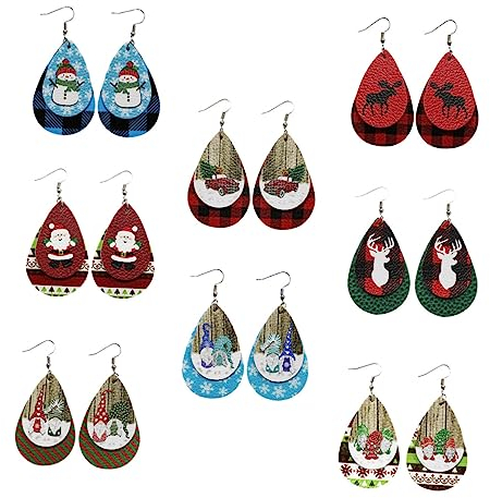 NOLITOY 8 Paare Weihnachtsohrringe Ohranhänger aus Leder Weihnachtsmann-Ohrringe Schneeflocken-Ohrringe Ohrringe für Frauen Party-Ohrringe Party-Ohrschmuck Hängend schmücken Zubehör ältere