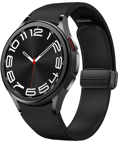 Magnetisches Leder Armband für Samsung Galaxy Watch 7/6/5/4/FE 40mm 44mm/6 Classic 43 47mm/5 Pro 45mm/4 Classic 42 46mm,20mm Nahtlos D-Buckle Hybrid Eco-Leather Weiches Silikon Sport Ersatzarmband