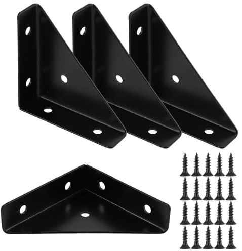Mabor 4Pcs Iron Triangle Corner Brackets for Wood 66x66mm Black Metal Angle Brackets Universal Furniture Corner Connector for Fence Bed Desk Shelf Cabinet Braces Joining Support