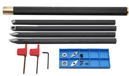 SUDEG Drechseleisen, Drechselwerkzeuge Hartmetallbestückter Holzdrehwerkzeugsatz für Drehmeißel mit 4 Klingen,4 Hartmetallfräserschäfte,1 Griffverlängerung