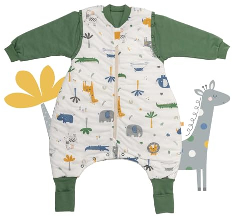 schlummersack Baby Schlafsack mit Füßen und Ärmeln – 1 Tog, 90 cm für Körpergröße 90-100 cm – Atmungsaktiv, verlängerbare Bündchen, Anti-Rutsch, Oeko-Tex zertifiziert, Dschungel-Design